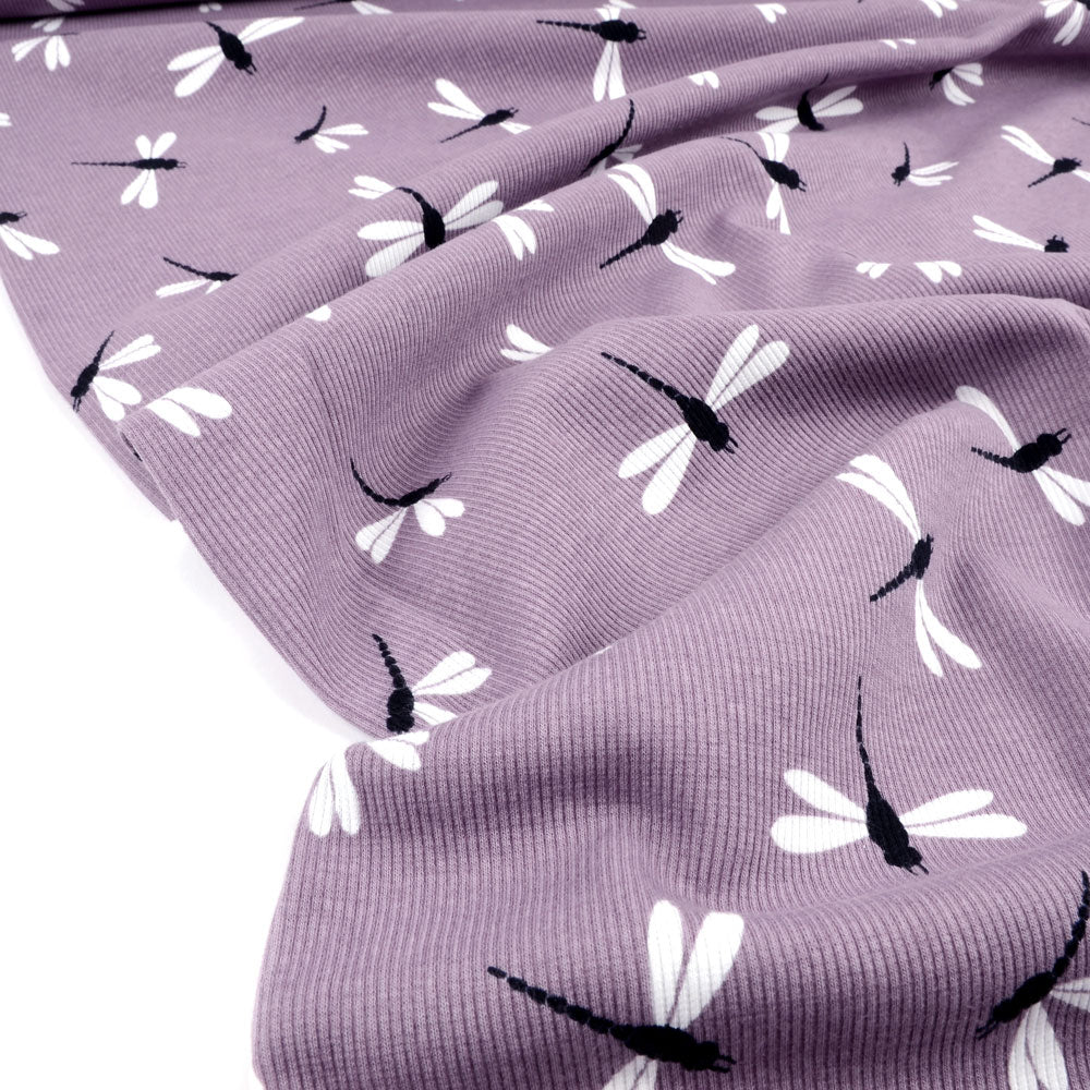 Dragonfly Organic Ribbed Knit, Dusty Lilac