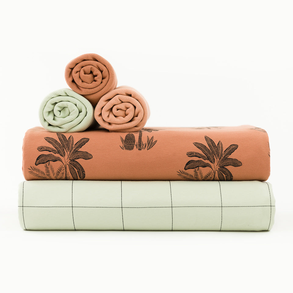 Palm Trees Stretch French Terry, Pecan Brown