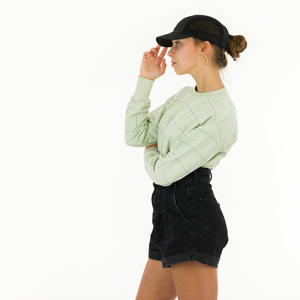 Thin Grid XL Stretch French Terry, Fog Green