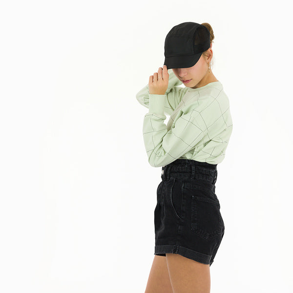 Thin Grid XL Stretch French Terry, Fog Green