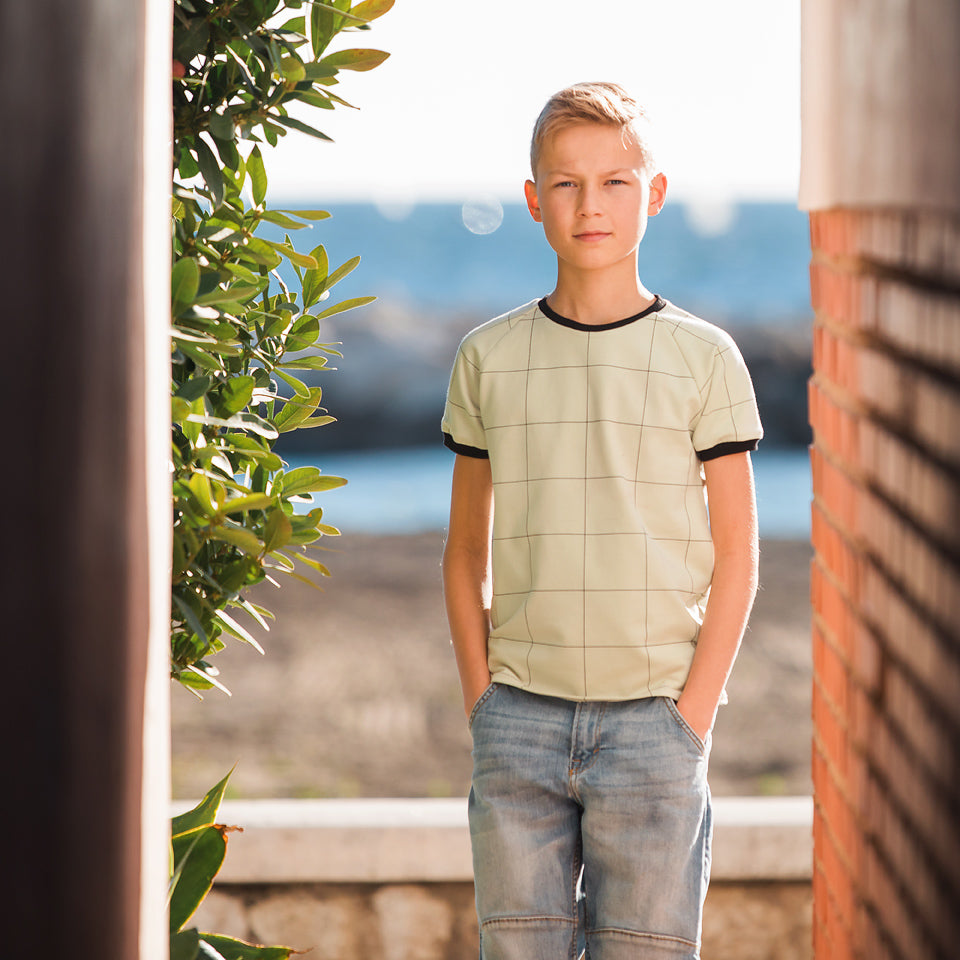 Thin Grid XL Stretch French Terry, Fog Green