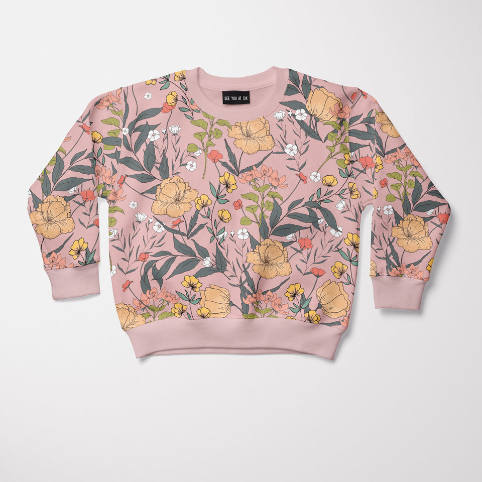 Summer Flowers French Terry, Peachskin Pink