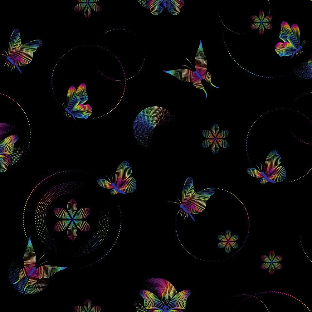 Lines & Dots Butterfly Stretch French Terry, Black