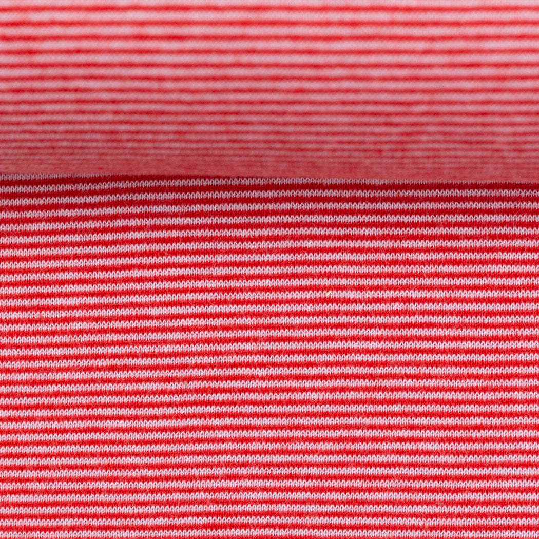 Red & White Micro Stripes Ribbing, 240 gsm