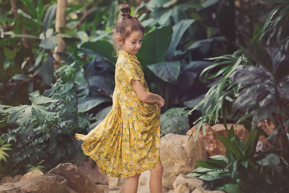 Summer Flowers Woven Viscose, Yolk Yellow