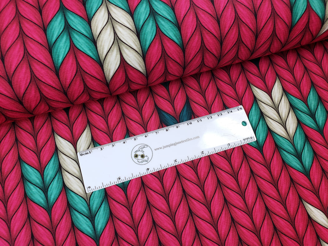 Plain Stitches Granny Made Organic Jersey, Col 4 Berry-Turquoise