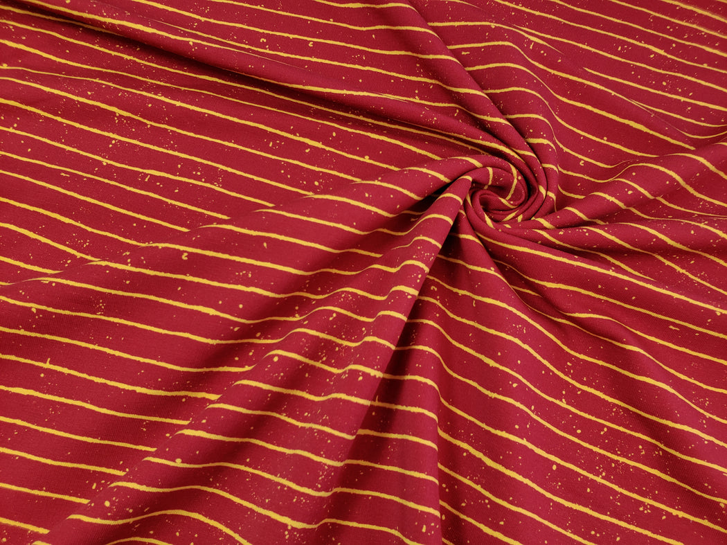 Messy Stripes Stretch French Terry, Red-Mustard
