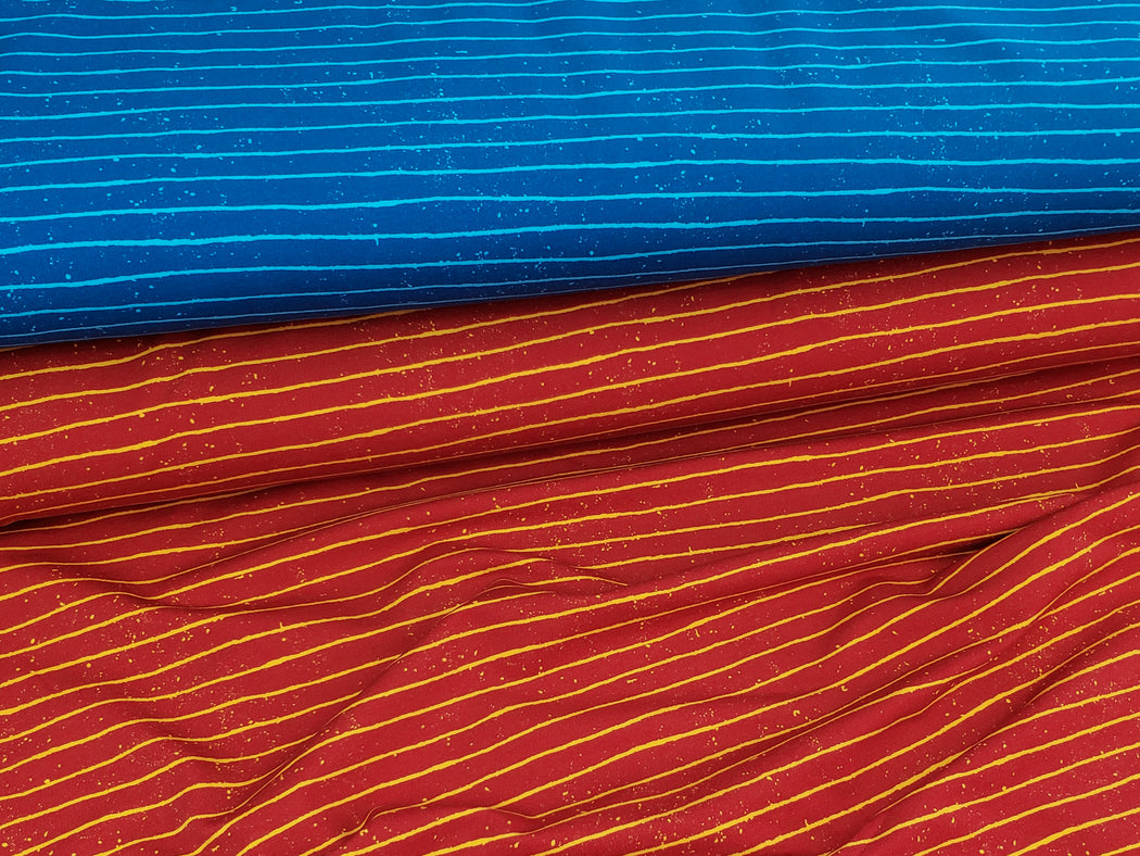 Messy Stripes Stretch French Terry, Red-Mustard