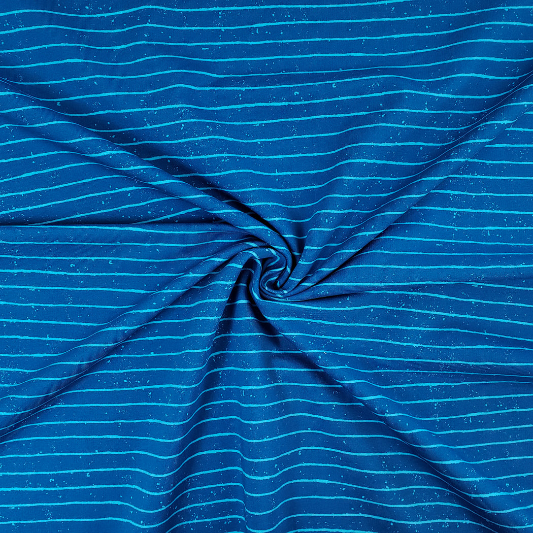 Messy Stripes Stretch French Terry, Blue-Cyan