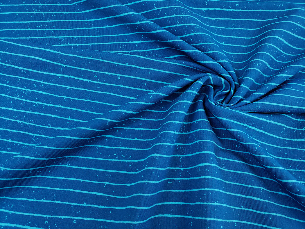 Messy Stripes Stretch French Terry, Blue-Cyan