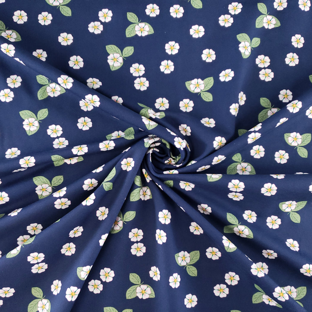 Vintage Botanicals Strawberry Blossoms Jersey, Navy