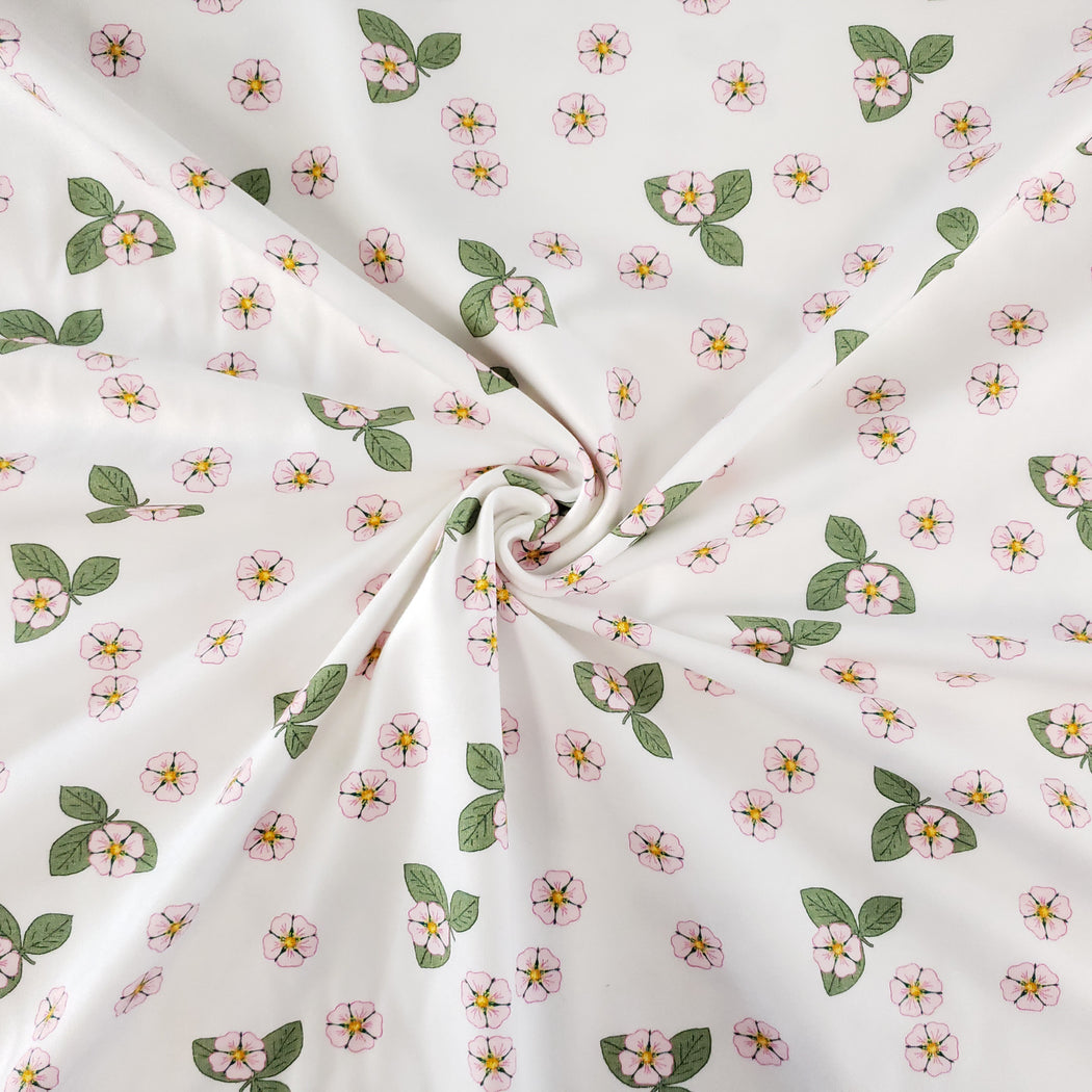 Vintage Botanicals Strawberry Blossoms Jersey, White