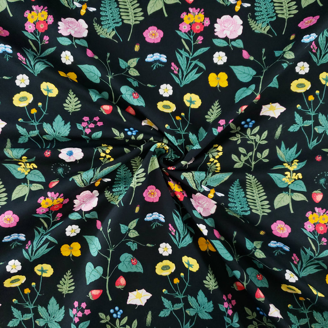 Vintage Botanicals Small Flowers Jersey, Black
