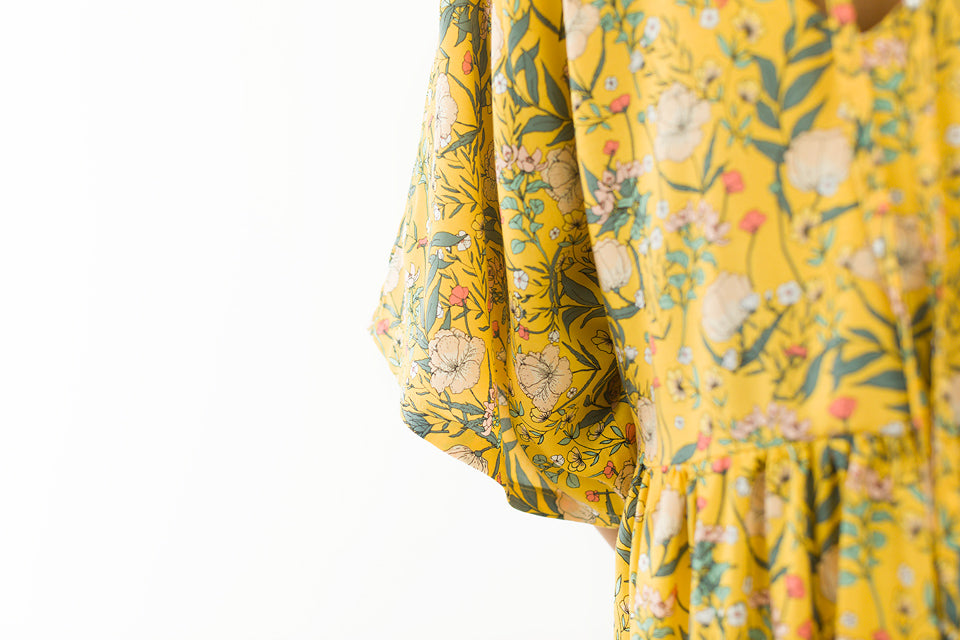 Summer Flowers Woven Viscose, Yolk Yellow