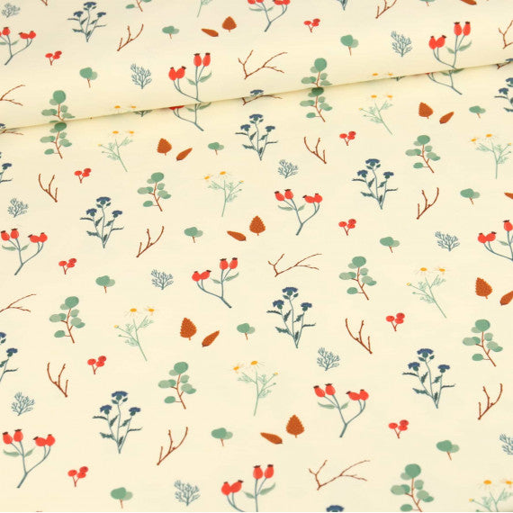 Abby&Me Fall Twigs Organic French Terry, Ecru
