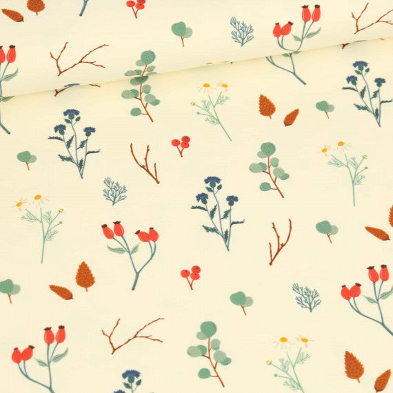 Abby&Me Fall Twigs Organic French Terry, Ecru