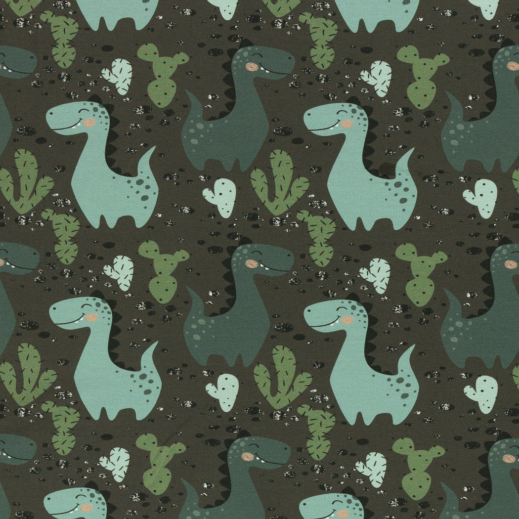 Basel Happy Dino Brushed French Terry, Dark Gray
