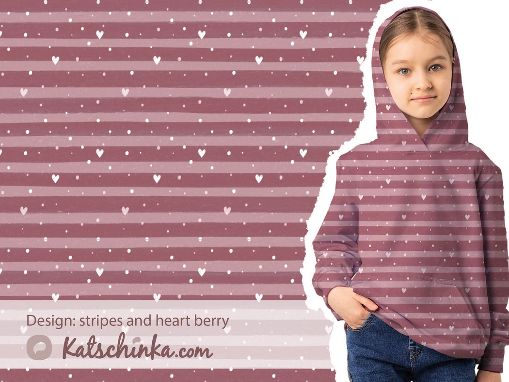 Stripes & Hearts Berry Organic French Terry