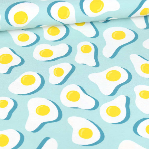 Sunny Side Up *Reverse Print* Stretch French Terry, Light Blue