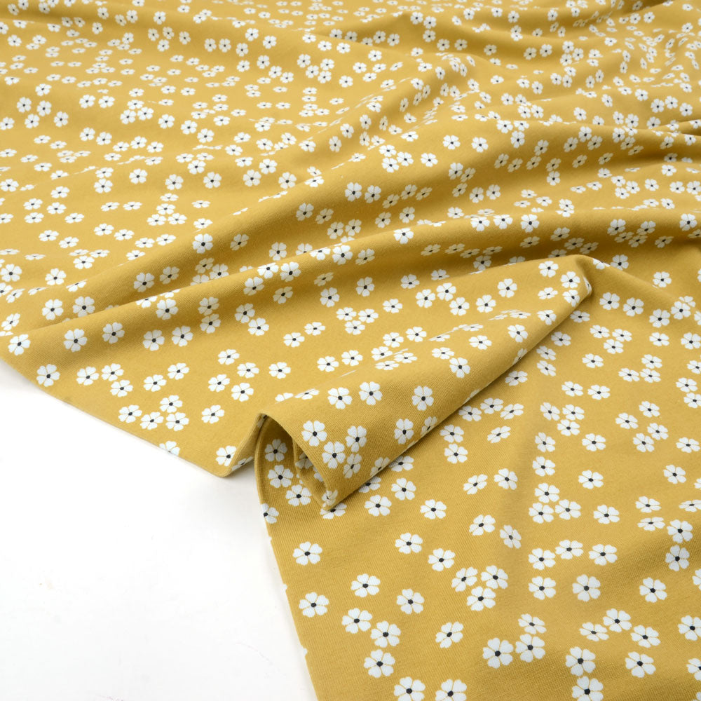 Sweet Floral Organic Jersey, Curry