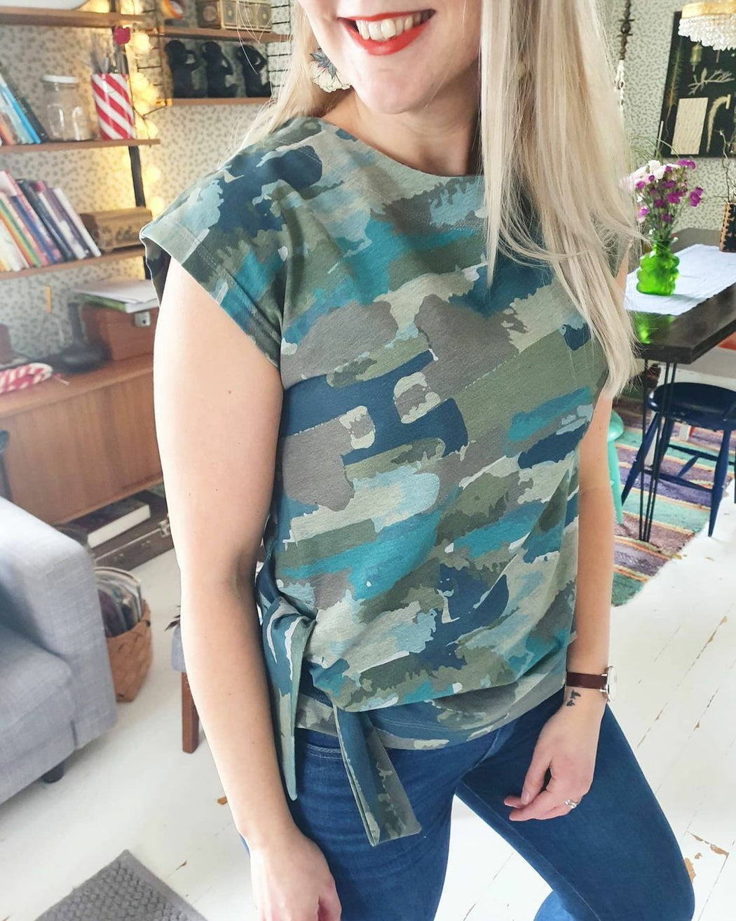 Camo Stripes Jersey, Petrol-Khaki