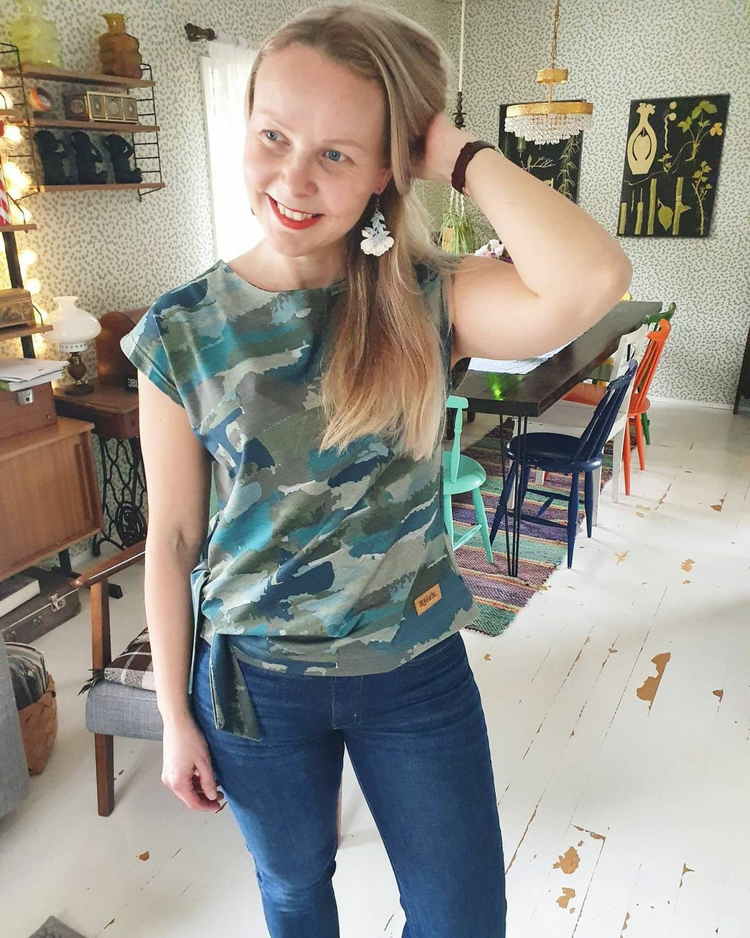 Camo Stripes Jersey, Petrol-Khaki