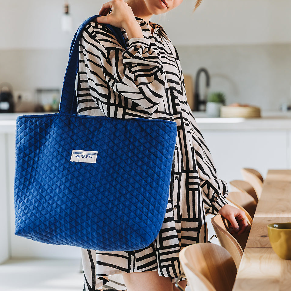 Quilted Piqué Knit, Surf The Web Blue