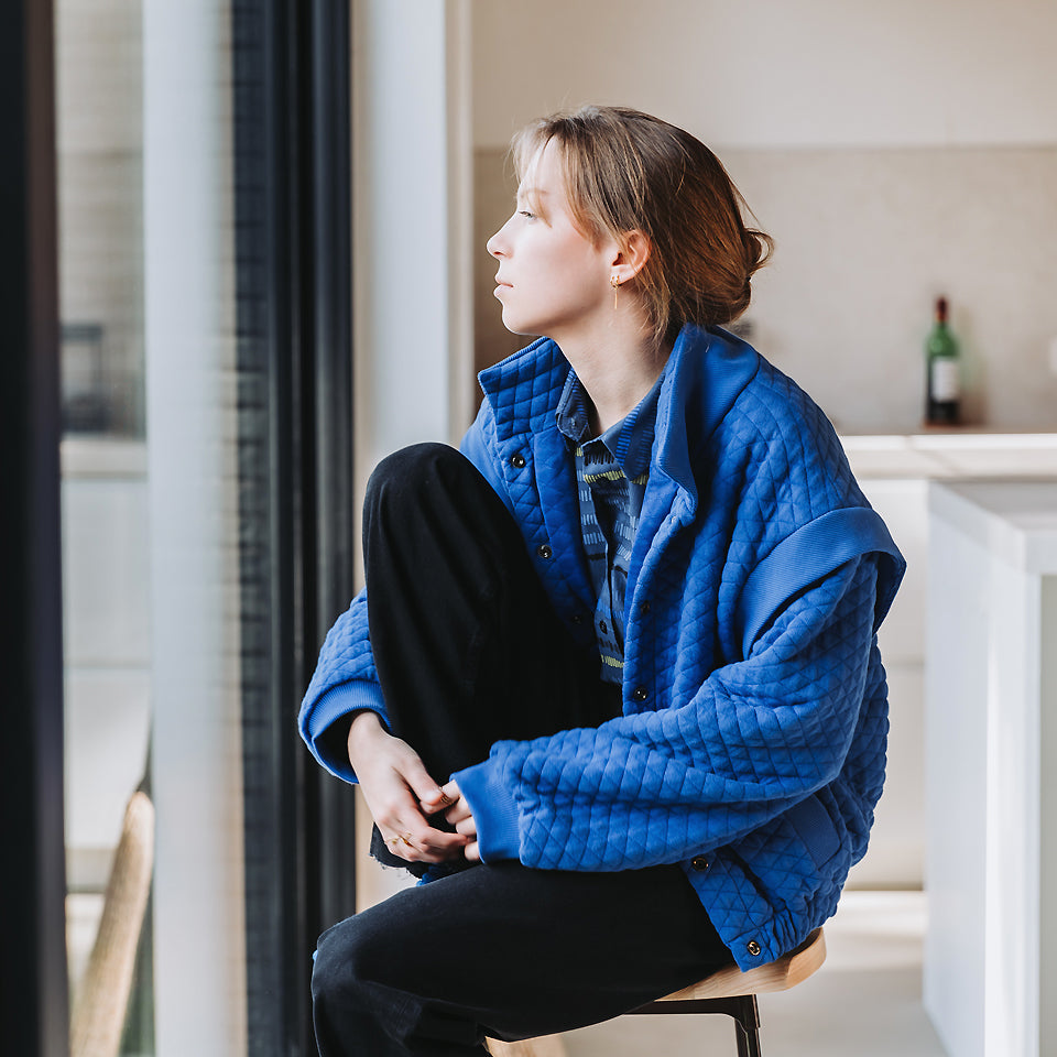 Quilted Piqué Knit, Surf The Web Blue