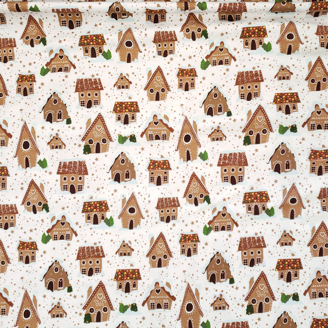 Gingerbread Houses White Organic Jersey
