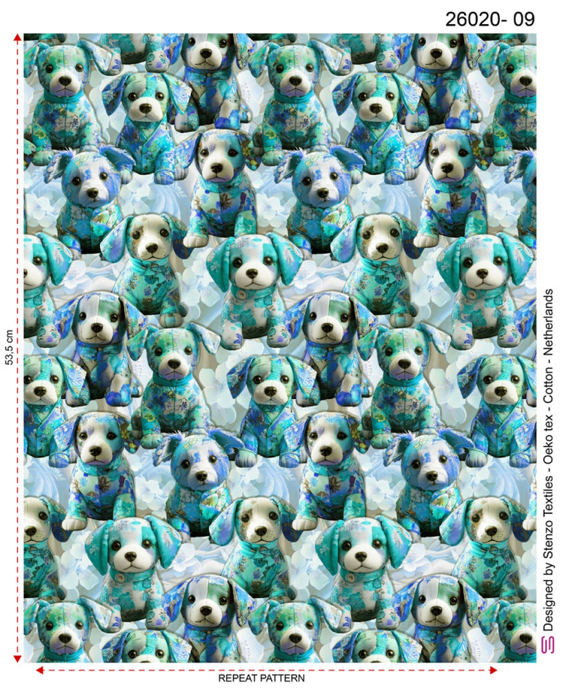 Pretty Puppies Blue Brushed French Terry