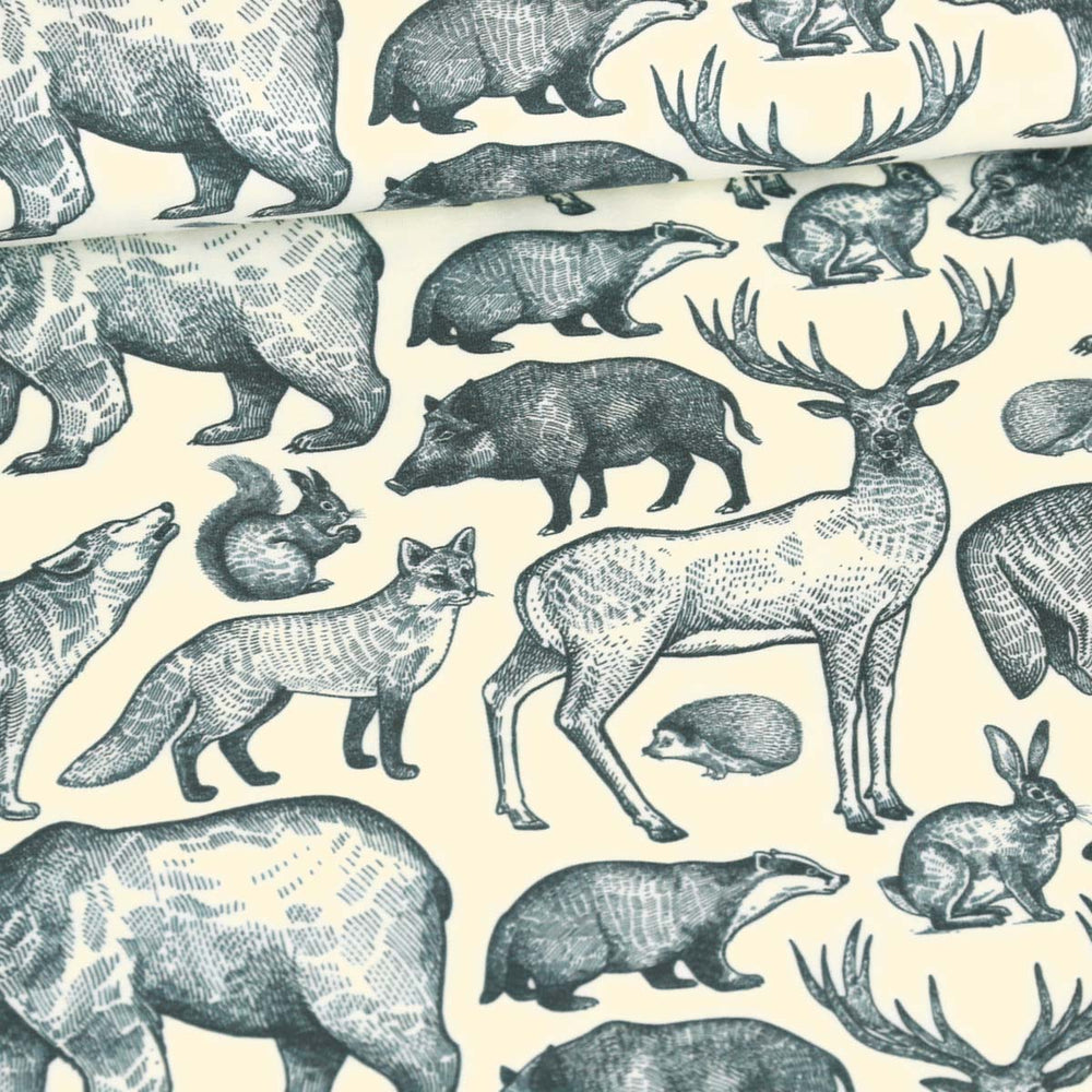 Abby&Me Forest Animals Ecru Organic French Terry