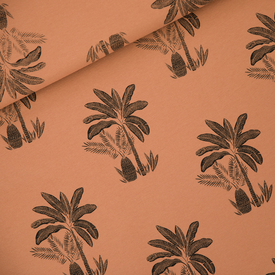 Palm Trees Stretch French Terry, Pecan Brown