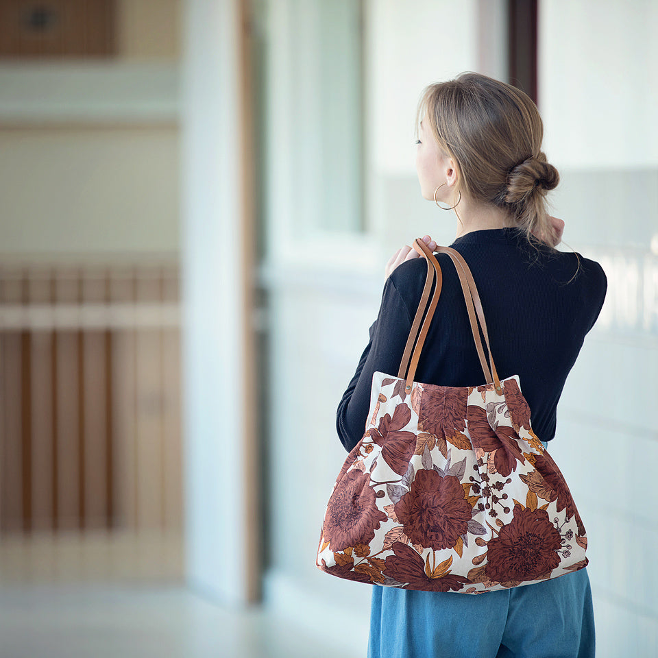 Peonies Cotton Canvas Twill, Almond Peach Gray