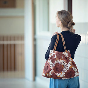Peonies Cotton Canvas Twill, Almond Peach Gray