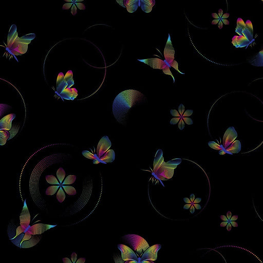 Lines & Dots Butterfly Stretch French Terry, Black
