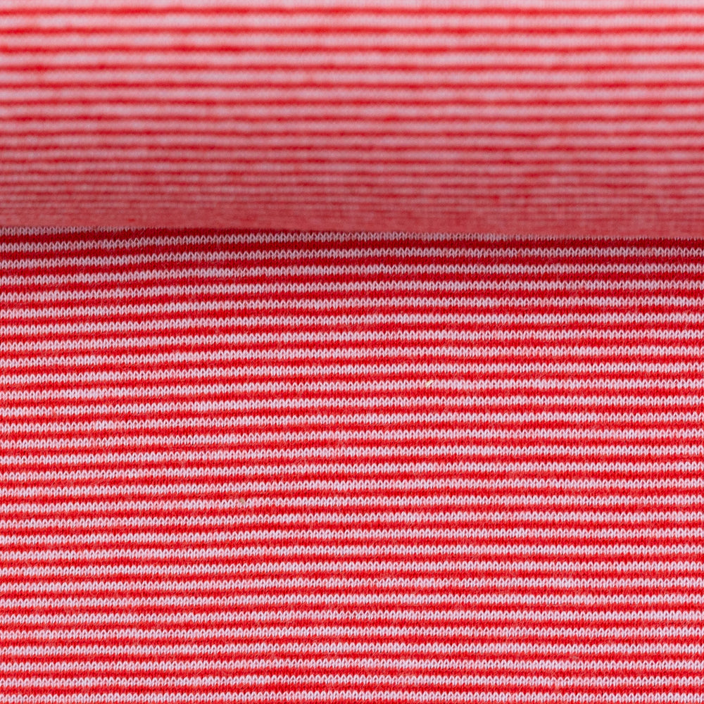 Red & White Micro Stripes Ribbing, 240 gsm