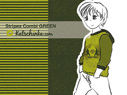 Stripes Combi Green Organic Stretch French Terry