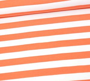 
            
                Load image into Gallery viewer, Preppy Stripes Stretch French Terry, Coral-White
            
        