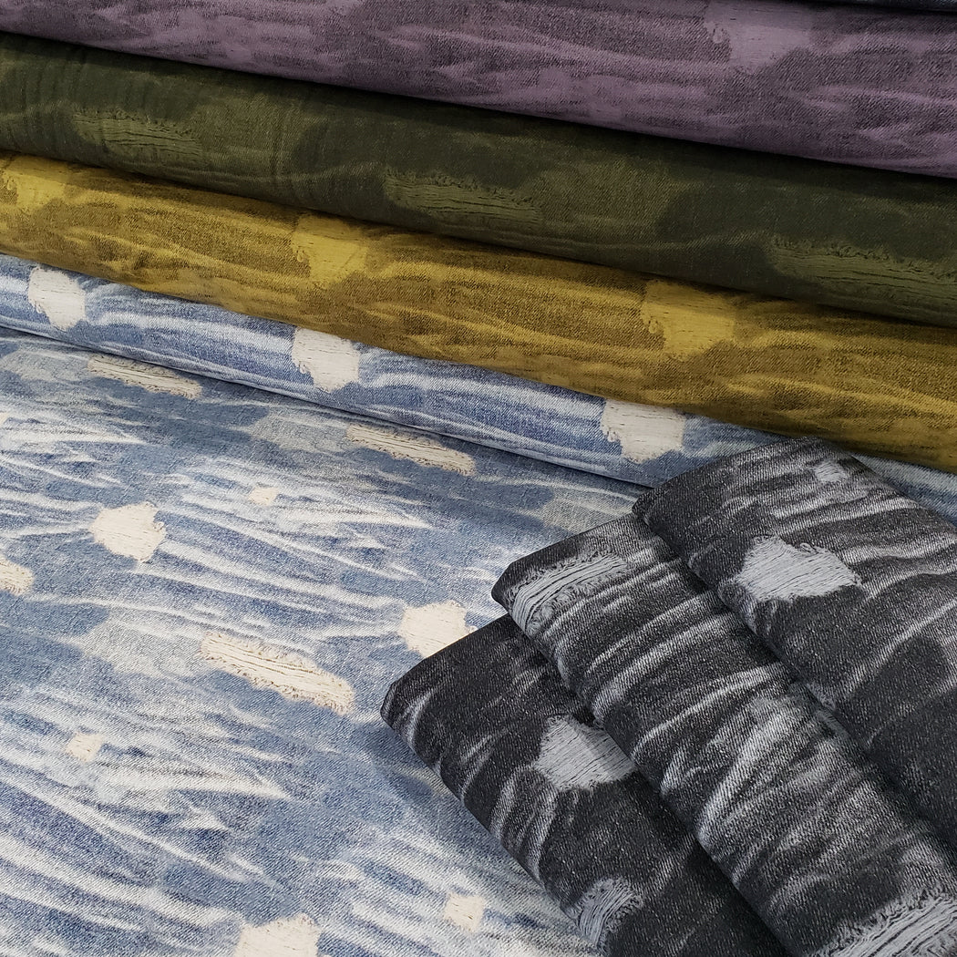 Distressed Denim Organic Jersey, Ochre by Jumping June Textiles