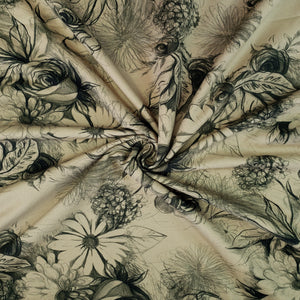 Basel Floral Stretch French Terry, Khaki Beige