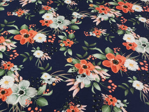 
            
                Load image into Gallery viewer, Beauty Floral Stretch French Terry, Dark Blue
            
        