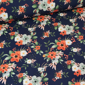 
            
                Load image into Gallery viewer, Beauty Floral Stretch French Terry, Dark Blue
            
        