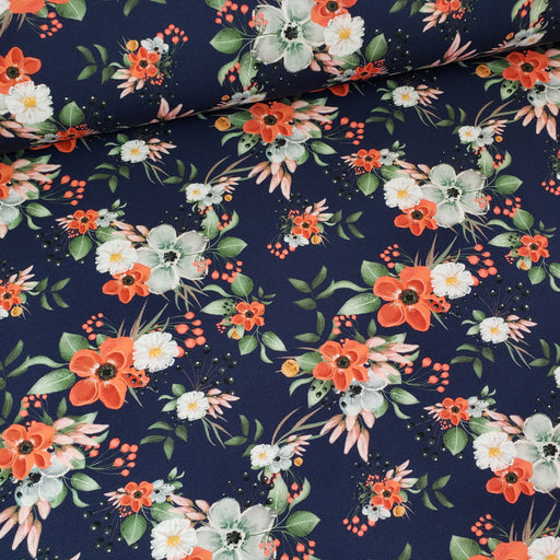 Beauty Floral Stretch French Terry, Dark Blue