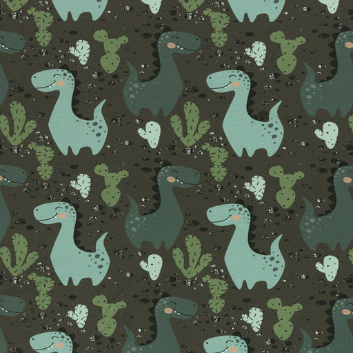 Basel Happy Dino Brushed French Terry, Dark Gray