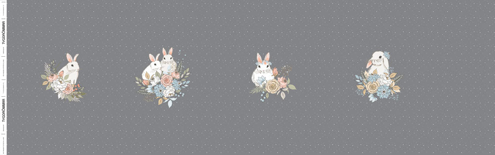 
            
                Load image into Gallery viewer, Garden Bunnies Organic Jersey RAPPORT, Gray by Tygdrommar
            
        