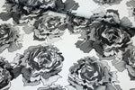 Roses Stretch French Terry, Gray on White by Selia