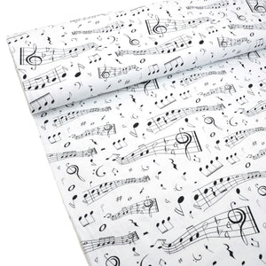 Music Notes Organic Jersey, White by Tygdrommar