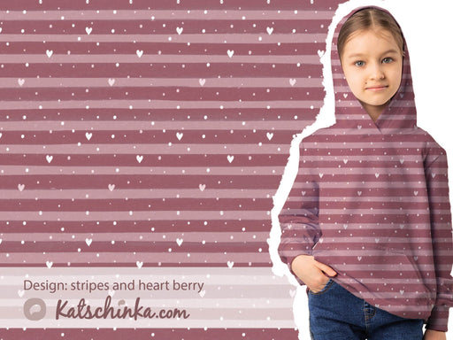 Stripes & Hearts Berry Organic French Terry