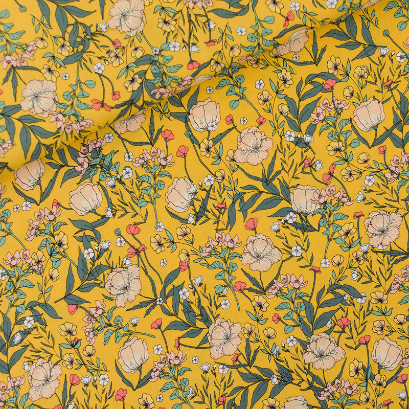 Summer Flowers Woven Viscose, Yolk Yellow