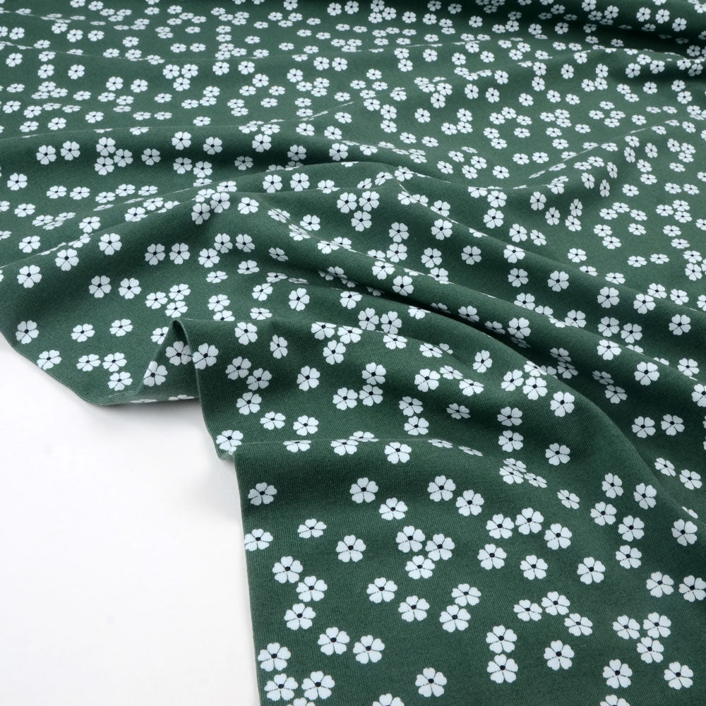 Sweet Floral Organic Jersey, Forest Green
